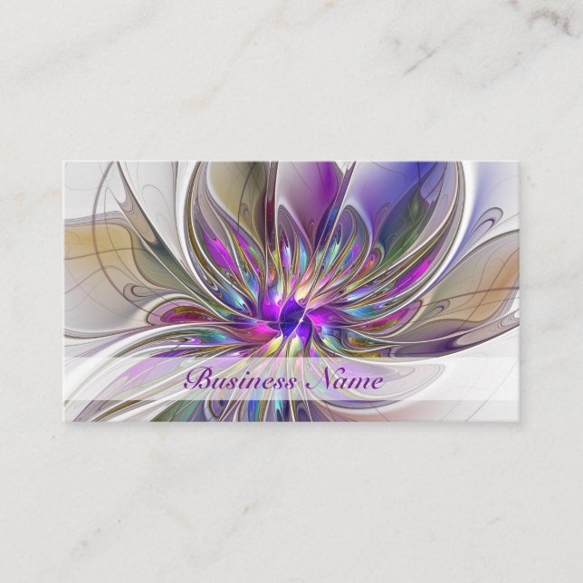 Energetic, Colourful Abstract Fractal Art Flower Business Card (Front)
