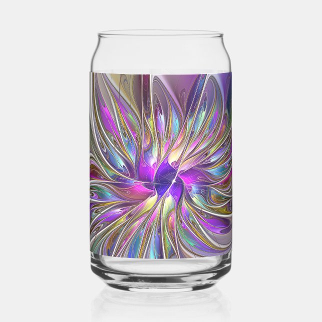 Energetic, Colourful Abstract Fractal Art Flower Can Glass (Left)