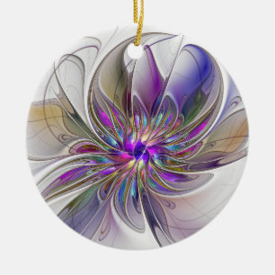 Energetic, Colourful Abstract Fractal Art Flower Ceramic Tree Decoration