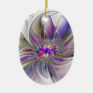 Energetic, Colourful Abstract Fractal Art Flower Ceramic Tree Decoration