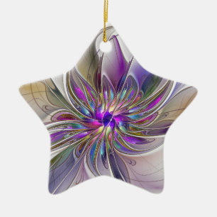 Energetic, Colourful Abstract Fractal Art Flower Ceramic Tree Decoration