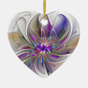 Energetic, Colourful Abstract Fractal Art Flower Ceramic Tree Decoration