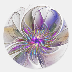 Energetic, Colourful Abstract Fractal Art Flower Classic Round Sticker