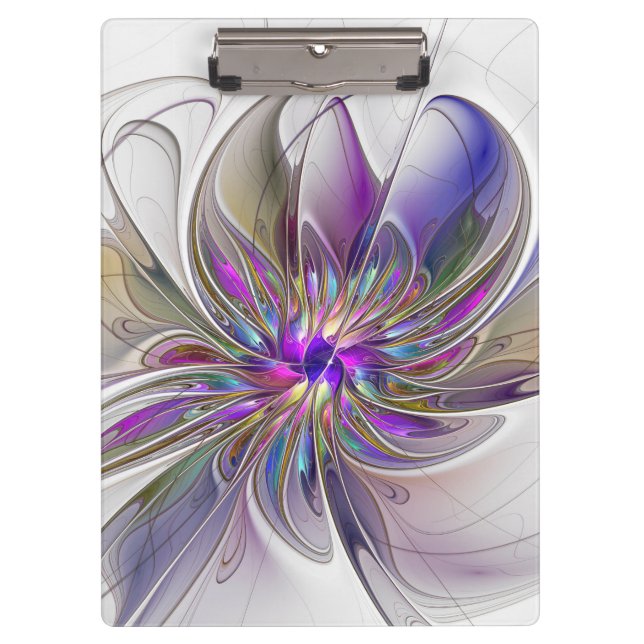 Energetic, Colourful Abstract Fractal Art Flower Clipboard (Front)