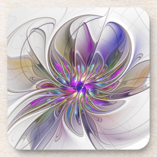 Energetic, Colourful Abstract Fractal Art Flower Coaster (Front)
