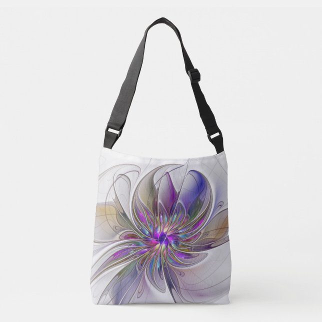 Energetic, Colourful Abstract Fractal Art Flower Crossbody Bag (Front)