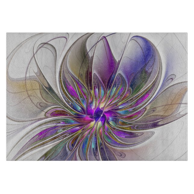 Energetic, Colourful Abstract Fractal Art Flower Cutting Board (Front)