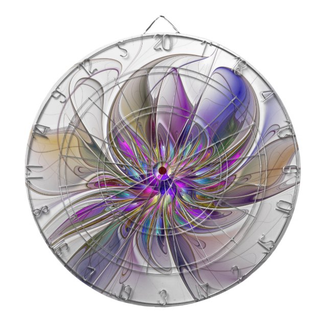 Energetic, Colourful Abstract Fractal Art Flower Dartboard (Front)