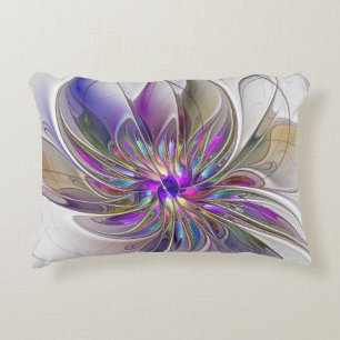 Energetic, Colourful Abstract Fractal Art Flower Decorative Cushion