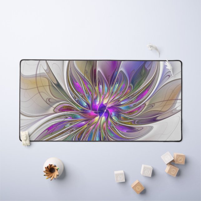 Energetic, Colourful Abstract Fractal Art Flower Desk Mat (Kids Table)