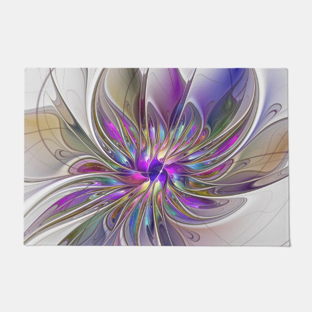 Energetic, Colourful Abstract Fractal Art Flower Doormat (Front)