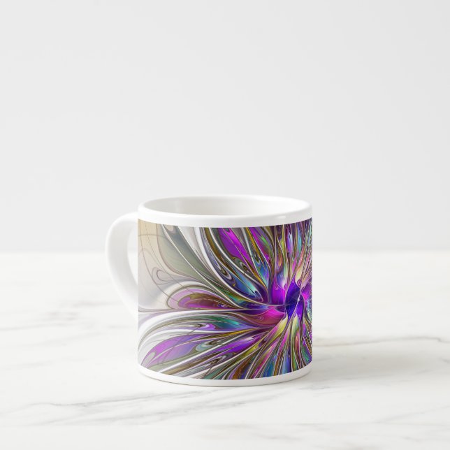 Energetic, Colourful Abstract Fractal Art Flower Espresso Cup (Front Left)