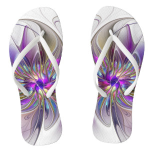 Energetic, Colourful Abstract Fractal Art Flower Flip Flops