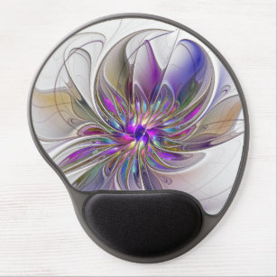 Energetic, Colourful Abstract Fractal Art Flower Gel Mouse Mat