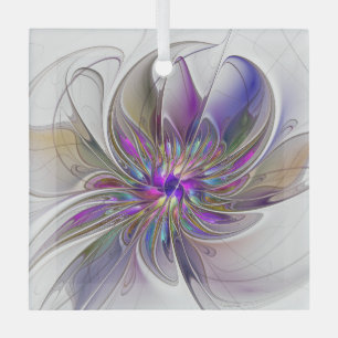 Energetic, Colourful Abstract Fractal Art Flower Glass Tree Decoration