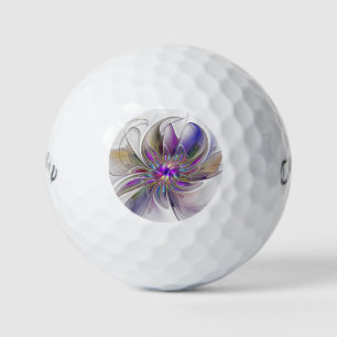 Energetic, Colourful Abstract Fractal Art Flower Golf Balls