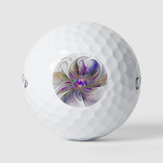 Energetic, Colourful Abstract Fractal Art Flower Golf Balls (Front)