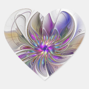 Energetic, Colourful Abstract Fractal Art Flower Heart Sticker