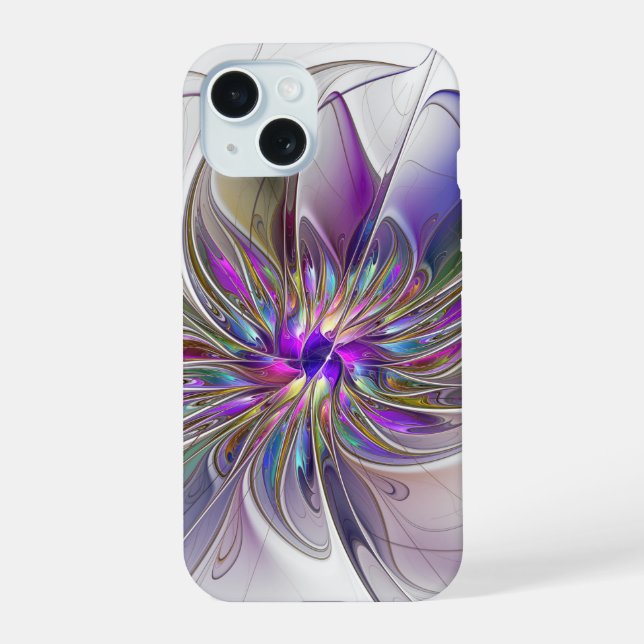 Energetic, Colourful Abstract Fractal Art Flower iPhone 15 Case (Back)