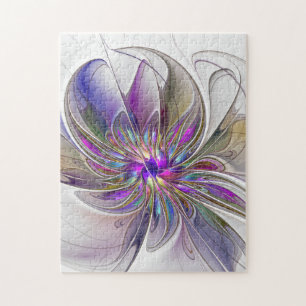Energetic, Colourful Abstract Fractal Art Flower Jigsaw Puzzle