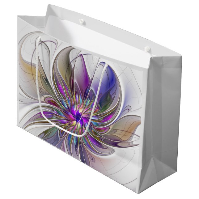 Energetic, Colourful Abstract Fractal Art Flower Large Gift Bag (Front Angled)