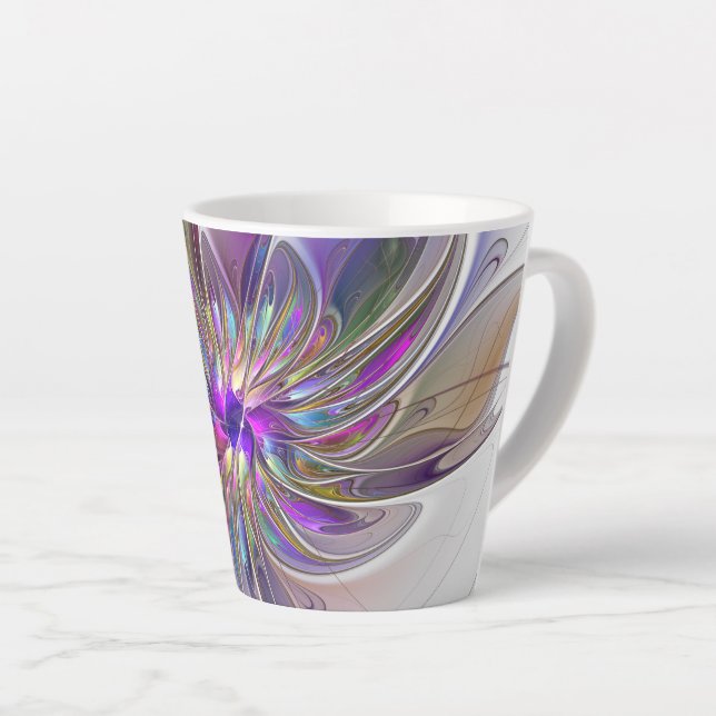 Energetic, Colourful Abstract Fractal Art Flower Latte Mug (Right Angle)