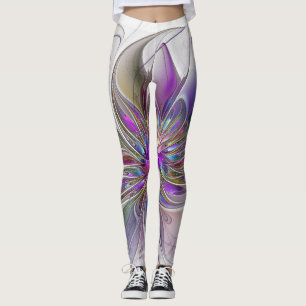 Energetic, Colourful Abstract Fractal Art Flower Leggings