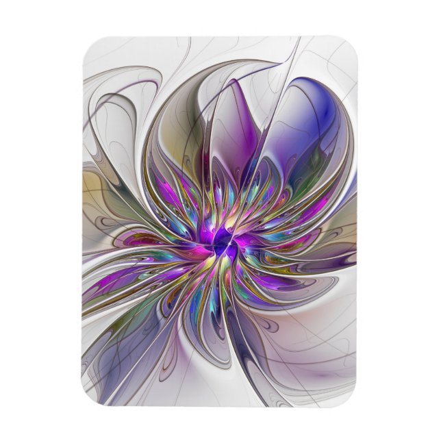 Energetic, Colourful Abstract Fractal Art Flower Magnet (Vertical)