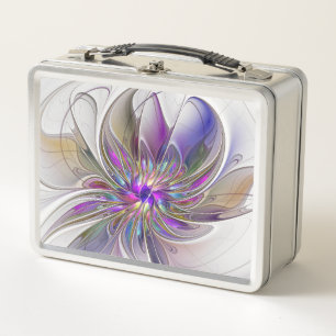 Energetic, Colourful Abstract Fractal Art Flower Metal Lunch Box