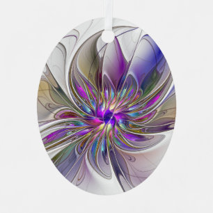 Energetic, Colourful Abstract Fractal Art Flower Metal Tree Decoration