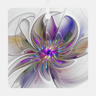 Energetic, Colourful Abstract Fractal Art Flower Metal Tree Decoration