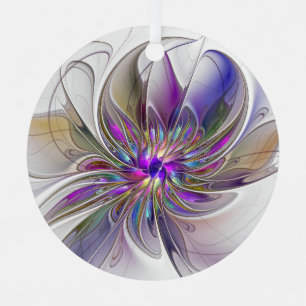 Energetic, Colourful Abstract Fractal Art Flower Metal Tree Decoration