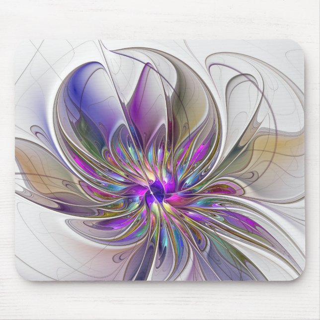 Energetic, Colourful Abstract Fractal Art Flower Mouse Mat (Front)
