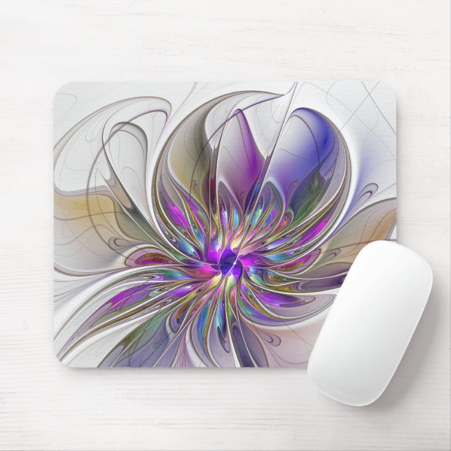 Energetic, Colourful Abstract Fractal Art Flower Mouse Mat (With Mouse)