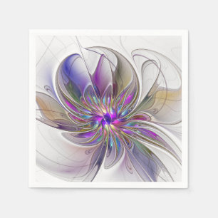 Energetic, Colourful Abstract Fractal Art Flower Napkin