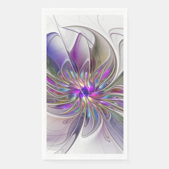 Energetic, Colourful Abstract Fractal Art Flower Napkin (Front)
