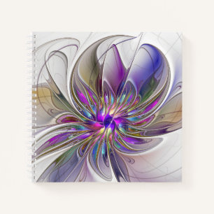 Energetic, Colourful Abstract Fractal Art Flower Notebook