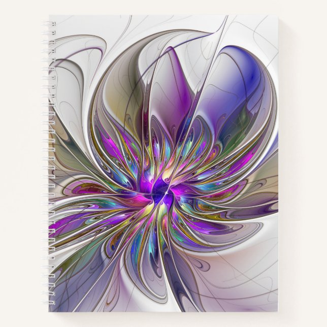 Energetic, Colourful Abstract Fractal Art Flower Notebook (Front)