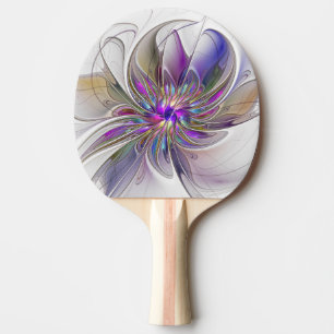 Energetic, Colourful Abstract Fractal Art Flower Ping Pong Paddle
