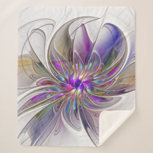 Energetic, Colourful Abstract Fractal Art Flower Sherpa Blanket