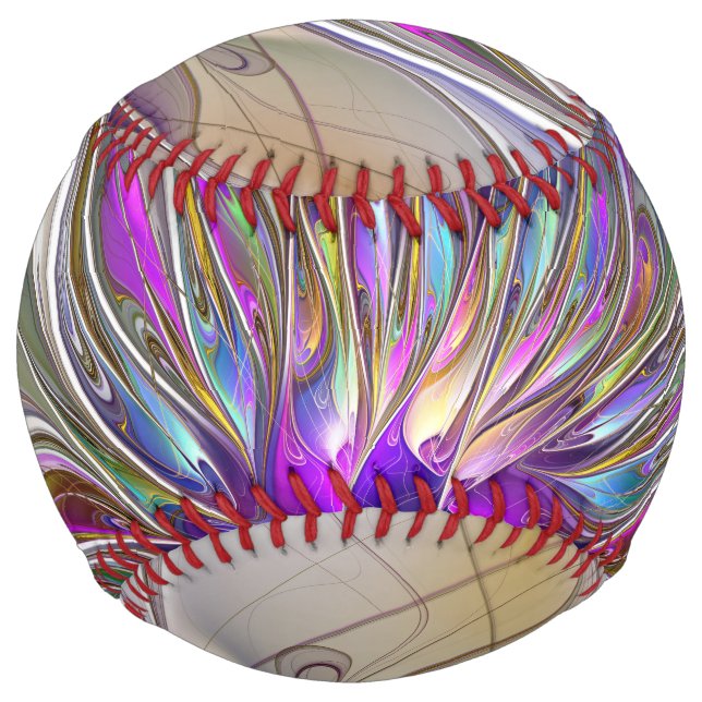 Energetic, Colourful Abstract Fractal Art Flower Softball (Front)