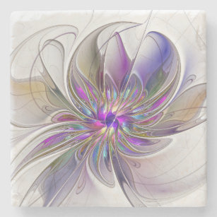 Energetic, Colourful Abstract Fractal Art Flower Stone Coaster