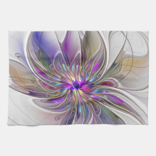 Energetic, Colourful Abstract Fractal Art Flower Tea Towel