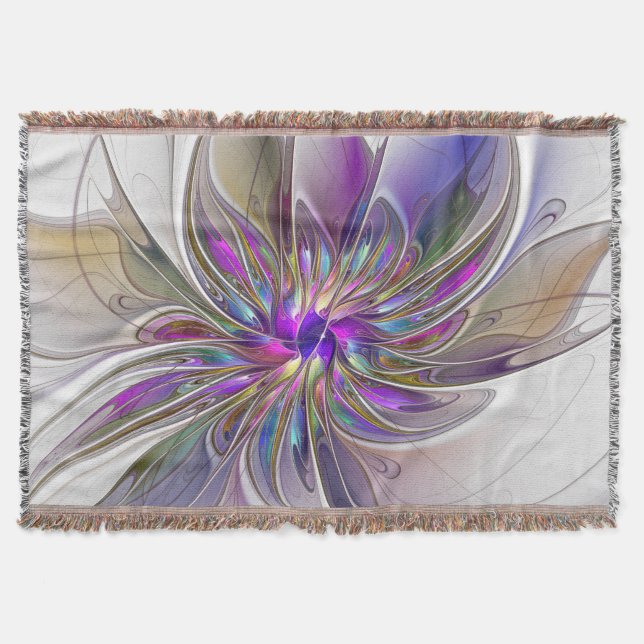 Energetic, Colourful Abstract Fractal Art Flower Throw Blanket (Front)