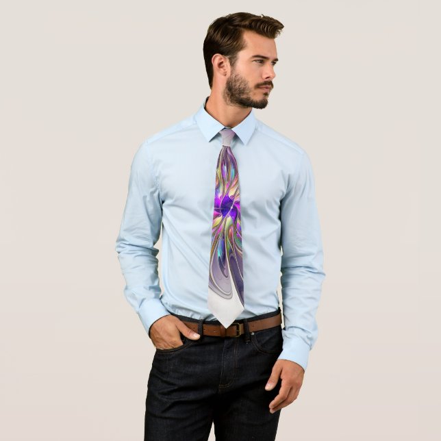 Energetic, Colourful Abstract Fractal Art Flower Tie (In Situ)