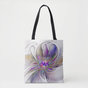 Energetic, Colourful Abstract Fractal Art Flower Tote Bag