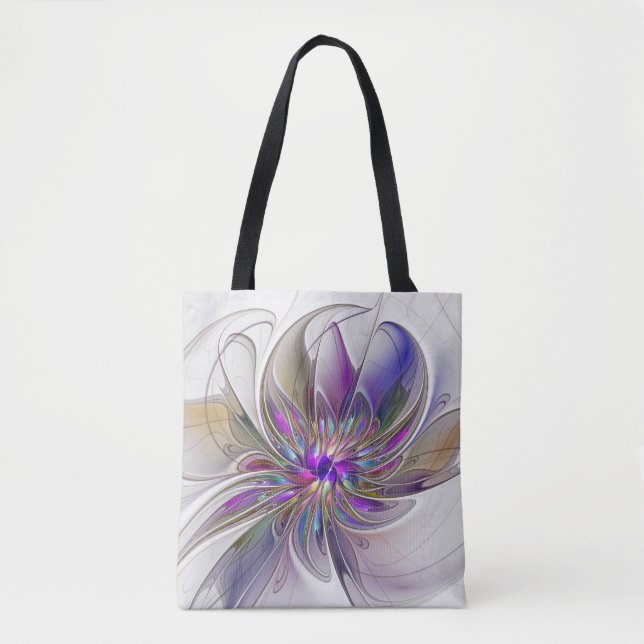 Energetic, Colourful Abstract Fractal Art Flower Tote Bag (Front)