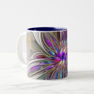 Energetic, Colourful Abstract Fractal Art Flower Two-Tone Coffee Mug