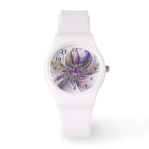 Energetic, Colourful Abstract Fractal Art Flower Watch