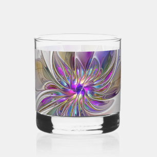 Energetic, Colourful Abstract Fractal Art Flower Whiskey Glass